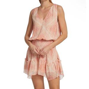 NWT Ramy Brook Sandra Minidress Peach Geometric V-Neck Sleeveless Silk Blend XS‎